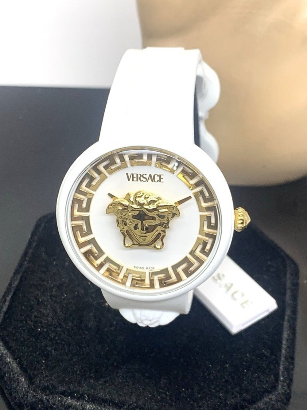 Versace Women's Watch VE8J00524 V-Pop Swiss Quartz Gold White Rubber Band 39mm